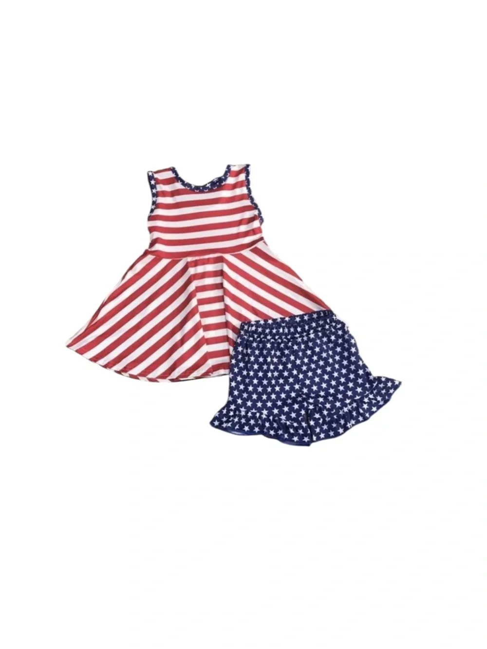 New Boutique Patriotic Sleeveless Fit & Flare Dress & Ruffled Shorts Set July 4